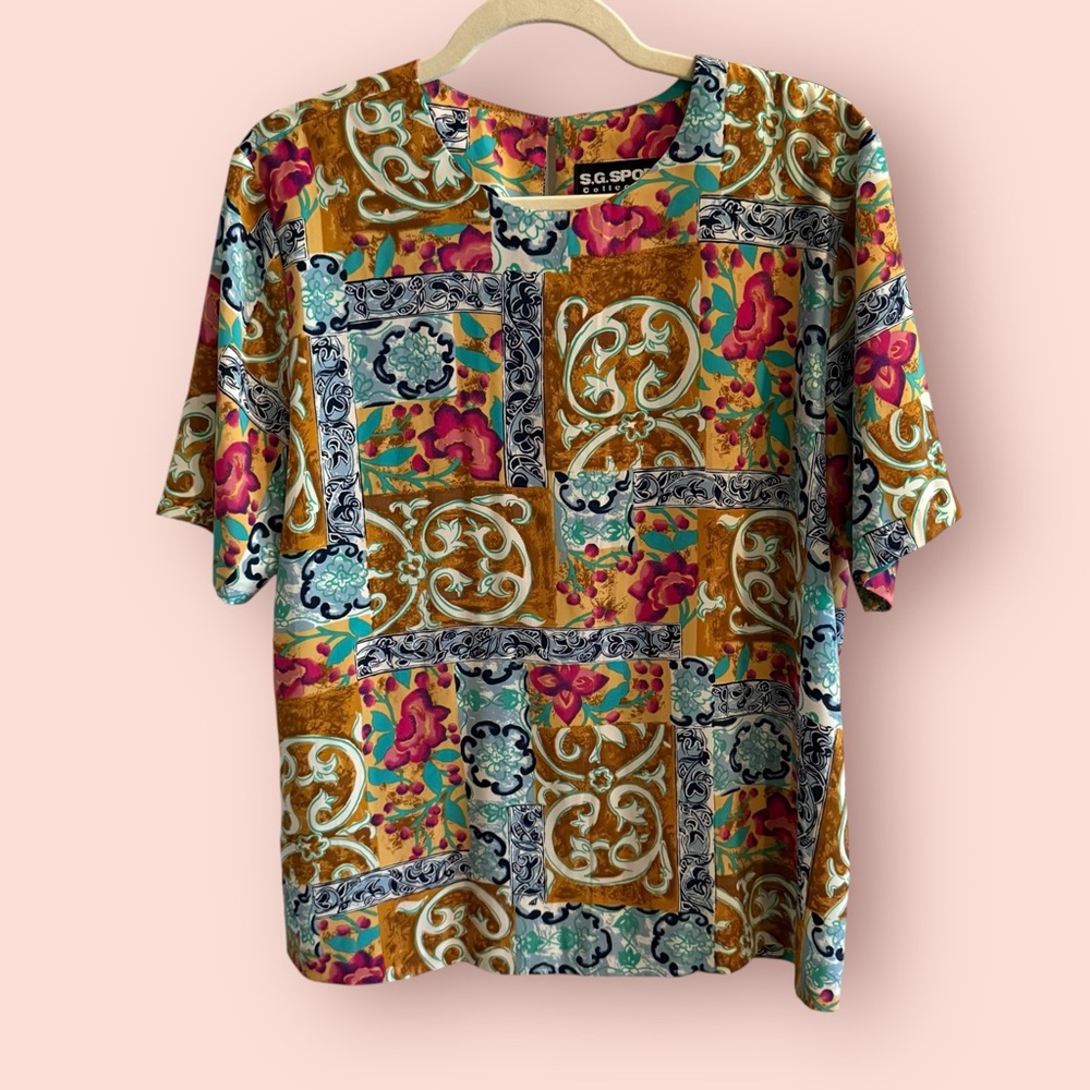 Vintage S.G. Sport Patchwork Print Blouse Floral Baroque Top